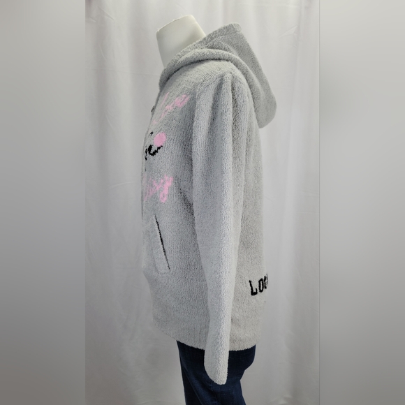 DAISY LOVERS Gray Zip-Up Fleece Jacket with Pink and Black Text - Picture 4 of 9